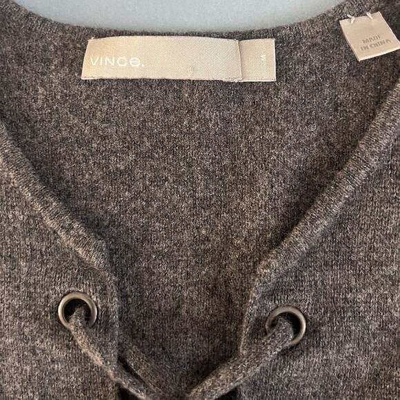 Vince Merino Wool Cashmere Gray Lace Up Pullover Sweater - Picture 5 of 6